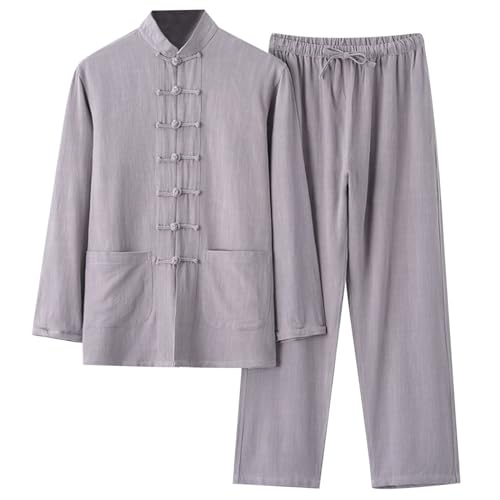 Mymyguoe Herren Leinenanzug Chinesischer Freizeitanzug Baumwolle Leinen Hemd Und Hose Set Leinen Traditionelle Chinesische Kampfkunst Kleidung Tai Chi Wushu Uniform von Mymyguoe