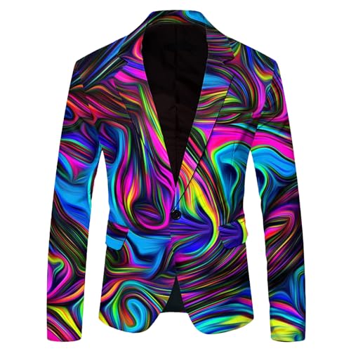 Mymyguoe Bunt Sakko Herren Modisch Party Rainbow Anzüge Herrenanzüge Regenbogen Funky Blazer Suit Neon Farbigen Anzugjacke LGBTQ Pride Stolzmonat Jackett Abschlussball Karneval Kostüm von Mymyguoe