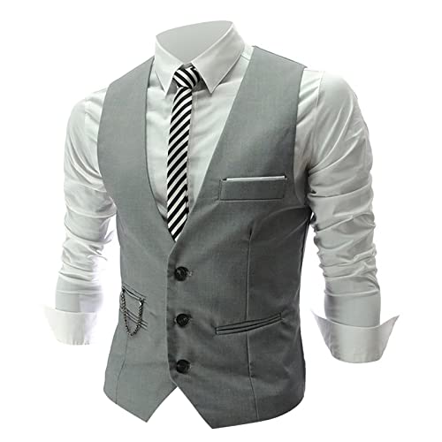 Mymyguoe Businessweste Herren V-Ausschnitt Anzugweste Hochzeit Anzug Westen Party Kellner Uniform Ärmellos Sakko Casual Formelle Kleidweste Herrenwesten Mit Knöpfen Slim Fit Smokingweste von Mymyguoe