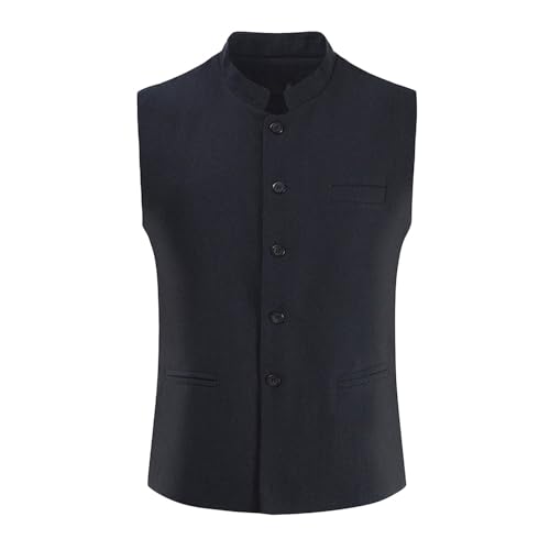 Mymyguoe Chinesischer Tunika Anzugweste Herren Sommer Ärmellose Weste Stehkragen Slim Fit Knopfleiste Weste Mit Taschen Casual Businessweste Freizeitweste Kung Fu Traditioneller Chinesisch Weste von Mymyguoe