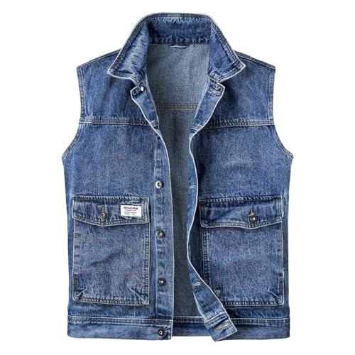 Mymyguoe Classics Herren Weste Denim Vest Ärmellose Jeansweste Männer Cowboy Ärmellos Jacken Klassische Kutte Jeans Weste Biker Casual Freizeitweste Anglerweste Reporterwesten Safari Weste von Mymyguoe