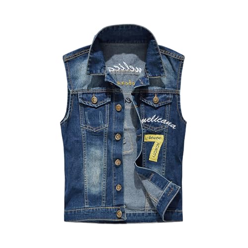 Mymyguoe Classics Herren Weste Denim Vest Ärmellose Jeansweste Männer Cowboy Ärmellos Jacken Klassische Kutte Jeans Weste Biker Casual Freizeitweste Anglerweste Reporterwesten Safari Weste von Mymyguoe