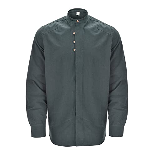 Mymyguoe Collar Half Open Shirt Herren Katana Hemd Kyoto Einfarbig Stehkragenhemd Atmungsaktive Klassische Tops Japanisches Leinenhemd Langarm Businesshemd Stehkragen Herrenhemd von Mymyguoe