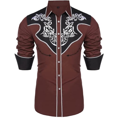 Mymyguoe Cowboy Westernhemden Herren Cowboy Langarm Hemden Herrenhemden Button Down Hippie Shirt Cowboy Kostüm Freizeithemden Stretch Langarm Cowboy Hemd Western Shirts Western-Cowboy-Hemd Cowboyhemd von Mymyguoe