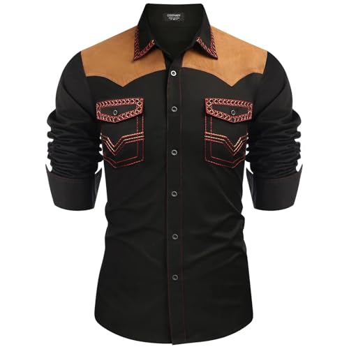 Mymyguoe Cowboy Westernhemden Herren Cowboy Langarm Hemden Herrenhemden Button Down Hippie Shirt Cowboy Kostüm Freizeithemden Stretch Langarm Cowboy Hemd Western Shirts Western-Cowboy-Hemd Cowboyhemd von Mymyguoe