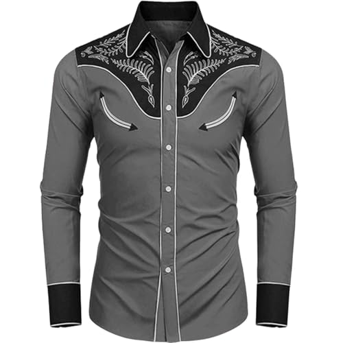 Mymyguoe Cowboy Westernhemden Herren Western Cowboy Hemd Langarm Snap Stickerei Hemden Cowboy Country Western Shirts Button Down Hippie Shirt Cowboy Kostüm Freizeithemden Stretch Langarm Cowboyhemd von Mymyguoe
