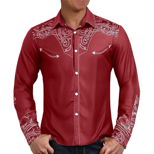 Mymyguoe Cowboy Westernhemden Herren Western Cowboy Hemd Langarm Snap Stickerei Hemden Cowboy Country Western Shirts Button Down Hippie Shirt Cowboy Kostüm Freizeithemden Stretch Langarm Cowboyhemd von Mymyguoe
