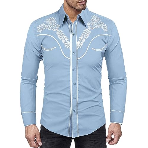 Mymyguoe Cowboy Westernhemden Herren Western Cowboy Hemd Langarm Snap Stickerei Hemden Cowboy Country Western Shirts Button Down Hippie Shirt Cowboy Kostüm Freizeithemden Stretch Langarm Cowboyhemd von Mymyguoe