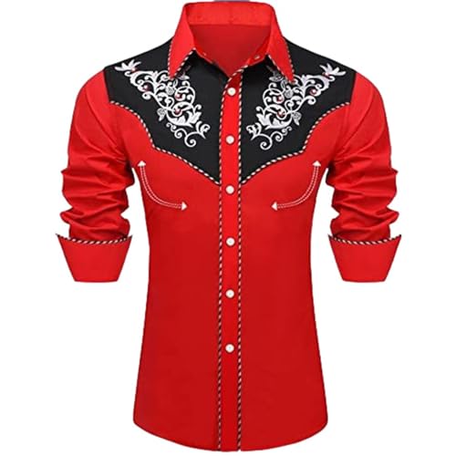 Mymyguoe Cowboy Westernhemden Herren Western Cowboy Hemd Langarm Snap Stickerei Hemden Cowboy Country Western Shirts Button Down Hippie Shirt Cowboy Kostüm Freizeithemden Stretch Langarm Cowboyhemd von Mymyguoe