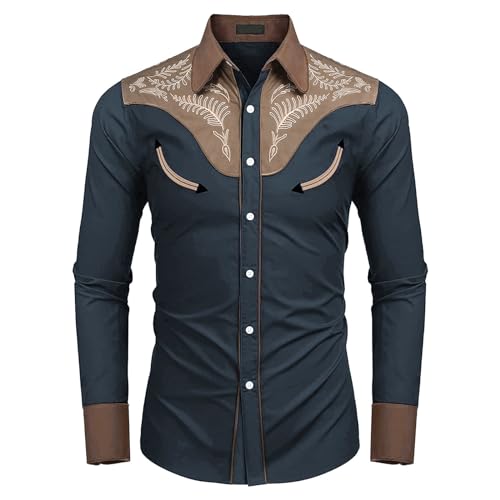 Mymyguoe Cowboy Westernhemden Herren Western Cowboy Hemd Langarm Snap Stickerei Hemden Cowboy Country Western Shirts Button Down Hippie Shirt Cowboy Kostüm Freizeithemden Stretch Langarm Cowboyhemd von Mymyguoe