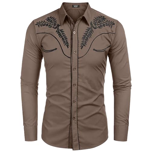 Mymyguoe Cowboyhemd Herren Western Shirts Bestickt Western Cowboy Kostüm Cowboy Casual Shirt Hemd Herren Western Cowboy Hemd Button Down Shirt Hippie Shirt Cowboy Kostüm Langarm-Taste Party Hemd von Mymyguoe