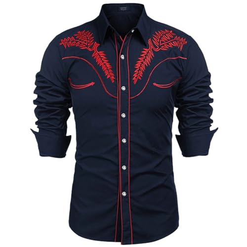 Mymyguoe Cowboyhemd Herren Western Shirts Bestickt Western Cowboy Kostüm Cowboy Casual Shirt Hemd Herren Western Cowboy Hemd Button Down Shirt Hippie Shirt Cowboy Kostüm Langarm-Taste Party Hemd von Mymyguoe