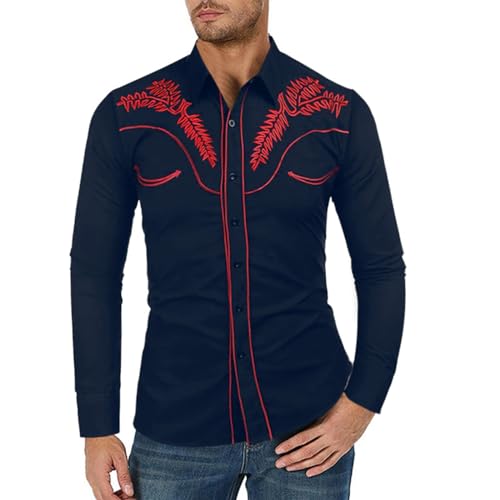 Mymyguoe Cowboyhemd Herren Western Shirts Cowboy Kostüm Reverskragen Einreiher Freizeithemd Herrenhemden Westernhemden Herren Western Cowboy Hemd Langarm Snap Stickerei Hemden Men's Western Shirt von Mymyguoe
