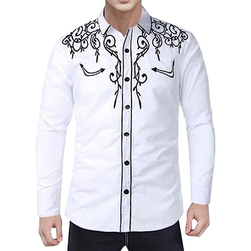 Mymyguoe Cowboyhemd Herren Western Shirts Cowboy Kostüm Reverskragen Einreiher Freizeithemd Herrenhemden Westernhemden Herren Western Cowboy Hemd Langarm Snap Stickerei Hemden Men's Western Shirt von Mymyguoe