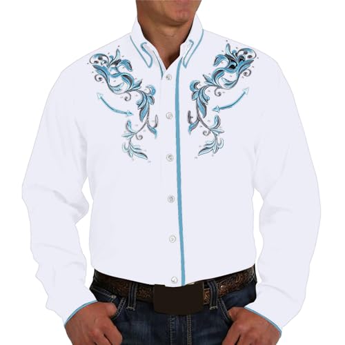 Mymyguoe Cowboyhemd Herren Western Shirts Cowboy Kostüm Reverskragen Einreiher Freizeithemd Herrenhemden Westernhemden Herren Western Cowboy Hemd Langarm Snap Stickerei Hemden Men's Western Shirt von Mymyguoe