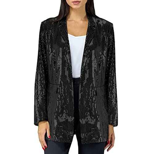 Mymyguoe Damen Glänzend Pailletten Jacke Cardigan Langarm Bolero Tops Oberteile Eleganter Blazer Glitzer Party Outfits Clubwear Lässige Freizeitblazer Passform Abschlussball Hochzeit von Mymyguoe