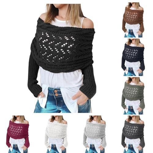 Mymyguoe Damen Multifunktionsschal Mit Ärmeln Gestrickter Zopfmusterschal Sweater Scarf Garnschal Damenschal Strickschal Pulloverschal Wickelpullover Einfarbig Kaschmir Schal Casual Winter Outdoor von Mymyguoe