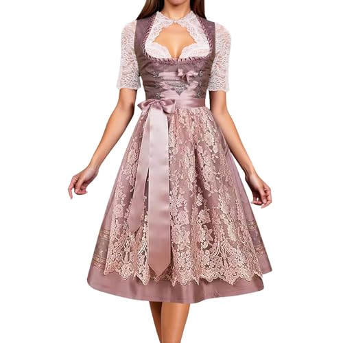 Mymyguoe Dirndl Damen Midi Trachtenkleid 3Tlg Mit Schürze Dirndlbluse Schulterfrei Trachtenmode Für Oktoberfest Dirndlkleid Mit Spitzenschürze Traditionelles Mit Modernem Flair Dirndl-Komplettsets von Mymyguoe