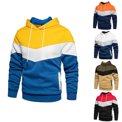 Mymyguoe Farbblock Hoodie Herren Patchwork Kapuzenpullover Casual Vintage Pullover Sweatshirt Mit Kapuze Locker Kapuzenpulli Atmungsaktiv Hoody Sweatpullover Winter Herrenpullover Streetwear von Mymyguoe