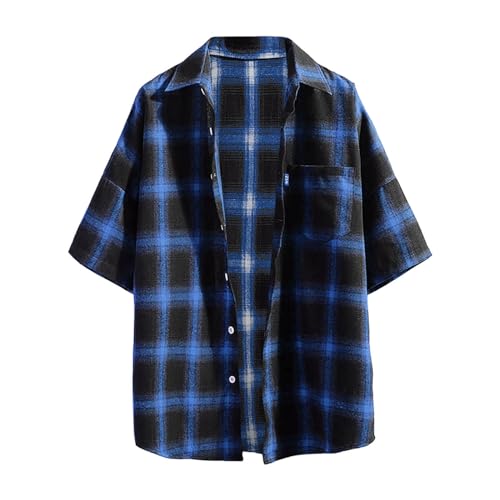 Mymyguoe Flanellhemd Herren Kariertes Hemd Kurzarm Holzfällerhemd Casual Button Down Freizeithemd Flanell Arbeitshemd Motorradhemden Herren Beiläufig Karohemd Herren Oberhemd Kurzarm Fischerhemd von Mymyguoe