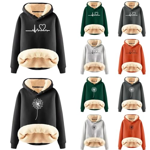 Mymyguoe Fleece Hoodie Damen Teddy Fleece Pullover Drucken Kapuzenpullover Dicker Winter Pulli Langarmshirt Mit Teddyfutter Fleecepullover Hoody Flauschiger Thermo Sherpa Warmer Winterpullover von Mymyguoe
