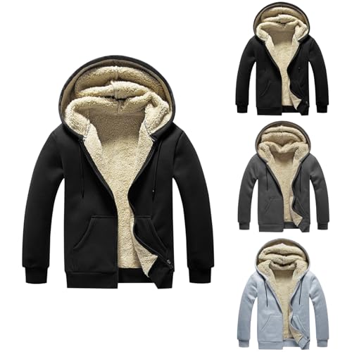 Mymyguoe Fleecejacke Herren Kapuzenjacke Warm Winterjacke Sweatshirt Mit Reißverschluss Kapuzenpullover Sweatjacke Thermo Hoodie Einfarbig Winterpullover Teddyfleece Gefüttert Kapuzenpulli von Mymyguoe