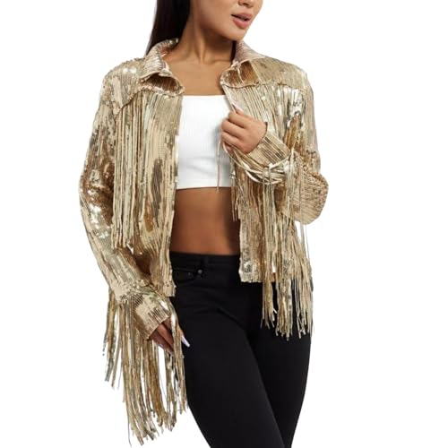 Mymyguoe Glitzer Jacke Damen Pailletten Blazer Damen Hiphop Fransen Lametta Cardigan Jacke Bomberjacke Party Club Jacke Fliegenjacke Outwear Y2K 90S Streetwear Karneval Party Kostüm Lametta Jacke von Mymyguoe