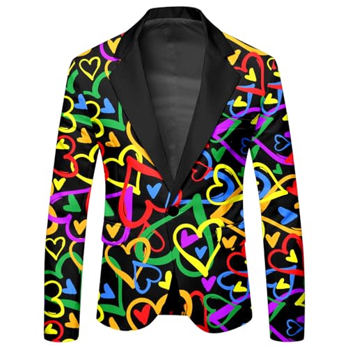 Mymyguoe Graffiti Sakko Herren Blazer Langarm Bunt Anzugjacket Funky Anzug Suit Neon Farbigen Anzugsakko LGBT Pride Stolzmonat Jackett Abschlussball Karneval Kostüm Herrenanzug von Mymyguoe