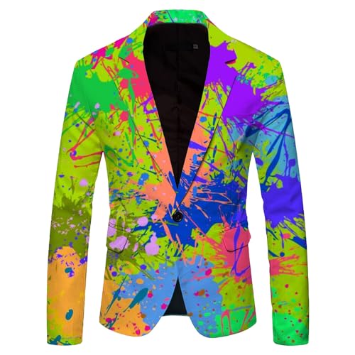 Mymyguoe Graffiti Sakko Herren Blazer Langarm Bunt Anzugjacket Funky Anzug Suit Neon Farbigen Anzugsakko LGBT Pride Stolzmonat Jackett Abschlussball Karneval Kostüm Herrenanzug von Mymyguoe