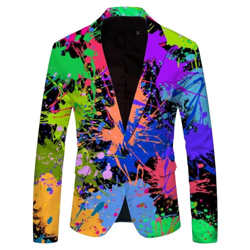 Mymyguoe Graffiti Sakko Herren Blazer Langarm Bunt Anzugjacket Funky Anzug Suit Neon Farbigen Anzugsakko LGBT Pride Stolzmonat Jackett Abschlussball Karneval Kostüm Herrenanzug von Mymyguoe