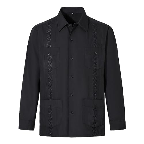 Mymyguoe Guayabera Hemd Herren Langarmhemd Cuban Beach Shirts Freizeithemden Regular Fit Button Down Hemd Kubanisch Guayabera Langarmshirts Streifen Hemd Strandhemd Stretch Herren Sportshirt von Mymyguoe