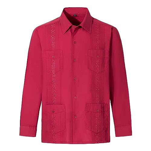 Mymyguoe Guayabera Hemd Herren Langarmhemd Cuban Beach Shirts Freizeithemden Regular Fit Button Down Hemd Kubanisch Guayabera Langarmshirts Streifen Hemd Strandhemd Stretch Herren Sportshirt von Mymyguoe