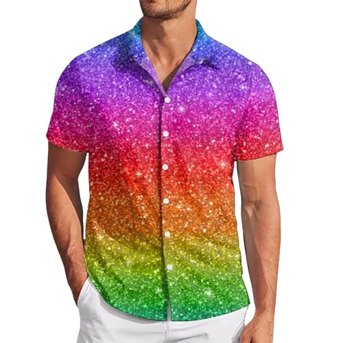Mymyguoe Hemd Herren Kurzarm Regenbogen LGBT Regenbogenhemd Umlegekragen Funky Hawaiihemd Button Down Hemden LGBTQ Tshirt Pride Shirt Sommerhemd Kurzarmhemd Herrenhemd Rainbow Shirt Freizeithemden von Mymyguoe