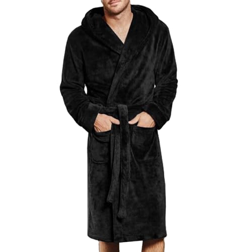 Mymyguoe Herren Fleece Bademantel mit Kapuze Plüsch weich warm Morgenmantel Bademäntel für Herren Nachtwäsche Hausmantel Saunamantel Einfarbige Plüsch Hauskleidung Bademantel Pyjamas von Mymyguoe