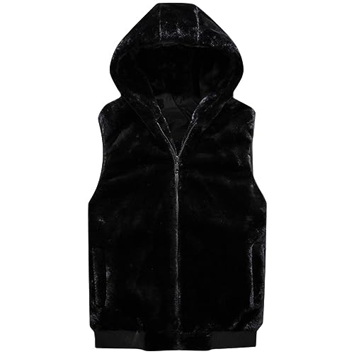 Mymyguoe Herren Fleeceweste Plüschweste Winter Warm Ärmellos Fleecejacke Hoodie Teddy Jacke Faux Fur Plüsch Weste Pullover Winterjacke mit Kapuze von Mymyguoe