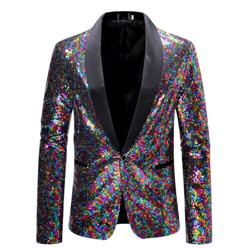 Mymyguoe Herren Gold Party Blazer Glänzende Pailletten Anzugjacke Anzugjacke Lustige Faschingskostüme und Halloween-Anzüge Karneval Kostüm von Mymyguoe