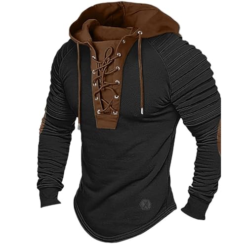 Mymyguoe Herren Hoodie Vintage Schnürung Hoody Mittelalter Kapuzenpullover Fashion Freizeit Kapuzenshirt Sun Hoodie Sweatshirt Casual Outdoor Tops Oberteil Langarm Sweatjacke Klamotten von Mymyguoe