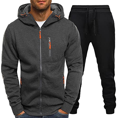 Mymyguoe Herren Jogginganzug Freizeitanzug Trainingsanzug zweiteiliges Set Jacke Hose Anzug Gestreifte Nähte Reißverschluss Sweatshirt Kapuzenjacke Pullover Sporthose Set Anzug Hosen für Männer von Mymyguoe