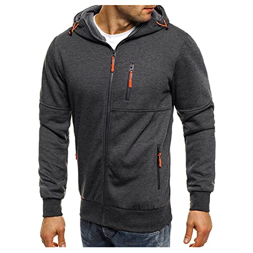 Mymyguoe Herren Kapuzenpullover Pullover mit Kapuze Casual Sweatshirt Reißverschluss Sweatjacke Fleecejacke Trainingsshirt Winddichte Mantel Wanderjacke mit verstaubarer Kapuze Sportswear von Mymyguoe