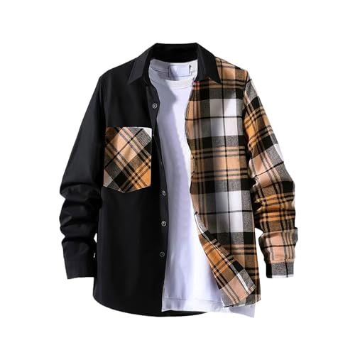 Mymyguoe Herren Kariertes Hemd Langarm Flanell Hemden Casual Button Down Freizeithemd Hemd Herren Langarm mit Zwei Taschen Y2K Baggy Hip Hop Vintage Sweatshirt von Mymyguoe
