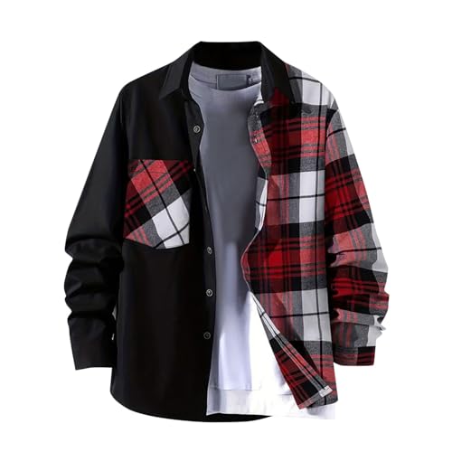 Mymyguoe Herren Kariertes Hemd Langarm Flanell Hemden Casual Button Down Freizeithemd Hemd Herren Langarm mit Zwei Taschen Y2K Baggy Hip Hop Vintage Sweatshirt von Mymyguoe