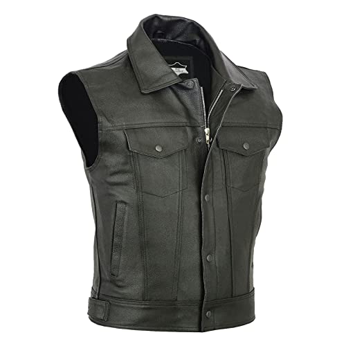 Mymyguoe Herren Lederweste V Ausschnitt Lässig Vintage Leder Weste Slim Fit PU Motorradweste Bikerweste Jacke Rocker Motorrad Clubweste Ärmellose Lederweste Tanktop Gilet Formal Classic Braun von Mymyguoe