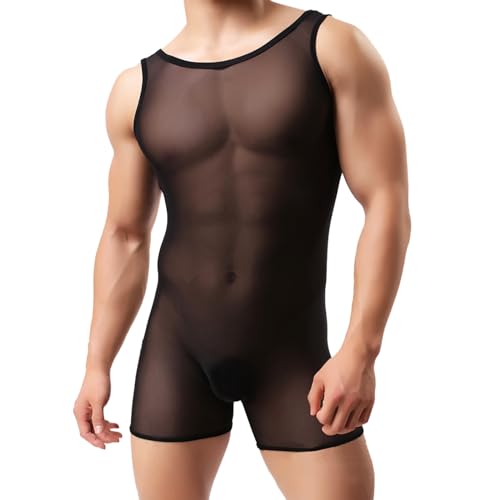 Mymyguoe Herren Mesh Body Unterwäsche Transparent Unterhemd Männer Bodysuit Erotik Dessous Herrenbody stringbody Reizwäsche Bodyanzug Men Nachtwäsche Schwarz Nude von Mymyguoe