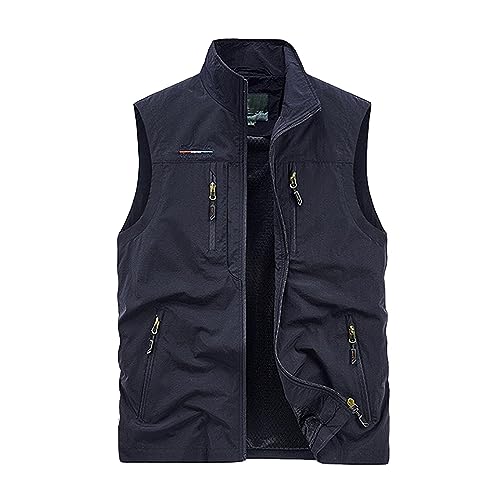 Mymyguoe Herren Outdoor Weste Anglerweste mit Vielen Taschen Schnelltrocknend Weste Leicht Multifunktionsweste Ärmellos Jacke für Jagd Camping Fotografie Wandern Atmungsaktiv Ärmellos Jacke von Mymyguoe