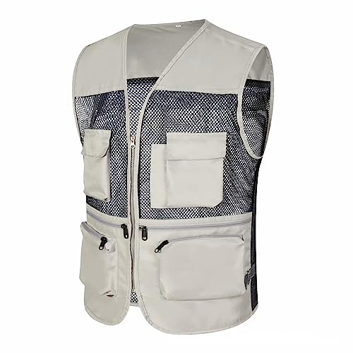 Mymyguoe Herren Outdoor Weste Anglerweste mit Vielen Taschen Schnelltrocknend Weste Leicht Multifunktionsweste Ärmellos Jacke für Jagd Camping Fotografie Wandern Atmungsaktiv Ärmellos Jacke von Mymyguoe