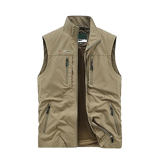 Mymyguoe Herren Outdoor Weste Anglerweste mit Vielen Taschen Schnelltrocknend Weste Leicht Multifunktionsweste Ärmellos Jacke für Jagd Camping Fotografie Wandern Atmungsaktiv Ärmellos Jacke von Mymyguoe