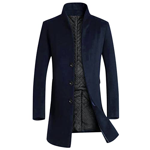 Mymyguoe Herren Trenchcoat Casual Wintermantel Lang Wollmantel Übergangsjacke Stehkragen Business Mantel Beiläufig Übermantel Schmal Geschnittene Business Cabanjacken Businessjacke von Mymyguoe