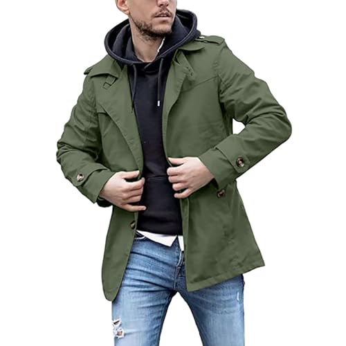 Mymyguoe Herren Trenchcoat Kurz Mittellang Schlank Windbreaker Slim Fit Trenchcoats Windjacke Übergangsjacke Lose Jacke Leichter Coat Herrenmantel Winterjacke Einfarbig Wintermantel Herrenmantel von Mymyguoe