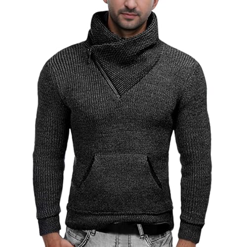 Mymyguoe Herren Warm Rollkragenpulli Oberteile Winter Strickpullover Slim Fit Feinstrick Pulli Warm Sweater Casual Slim Thick Knitted Schalkragen Cardigan Pullover von Mymyguoe