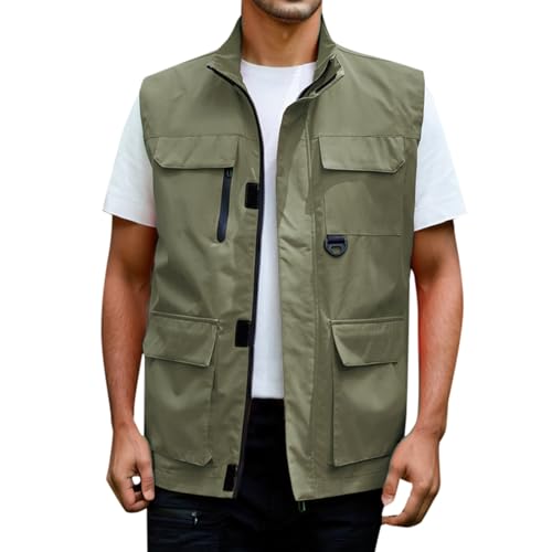 Mymyguoe Herren Weste Outdoor Anglerweste Mit Vielen Taschen Casual Sommerweste Leicht Jagdweste Fotografie Freizeitweste Trekking Wander Weste Softshellwesten Herrenwesten Sportlich Cargo Jacke von Mymyguoe